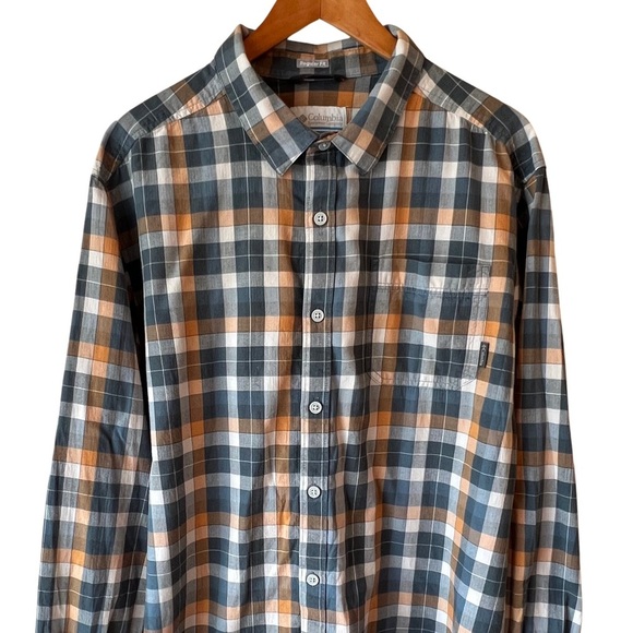 Columbia Shirt Plaid Hardy Ridge Long Sleeve Regular Fit Blue Orange XL 1707631 - Picture 13 of 13